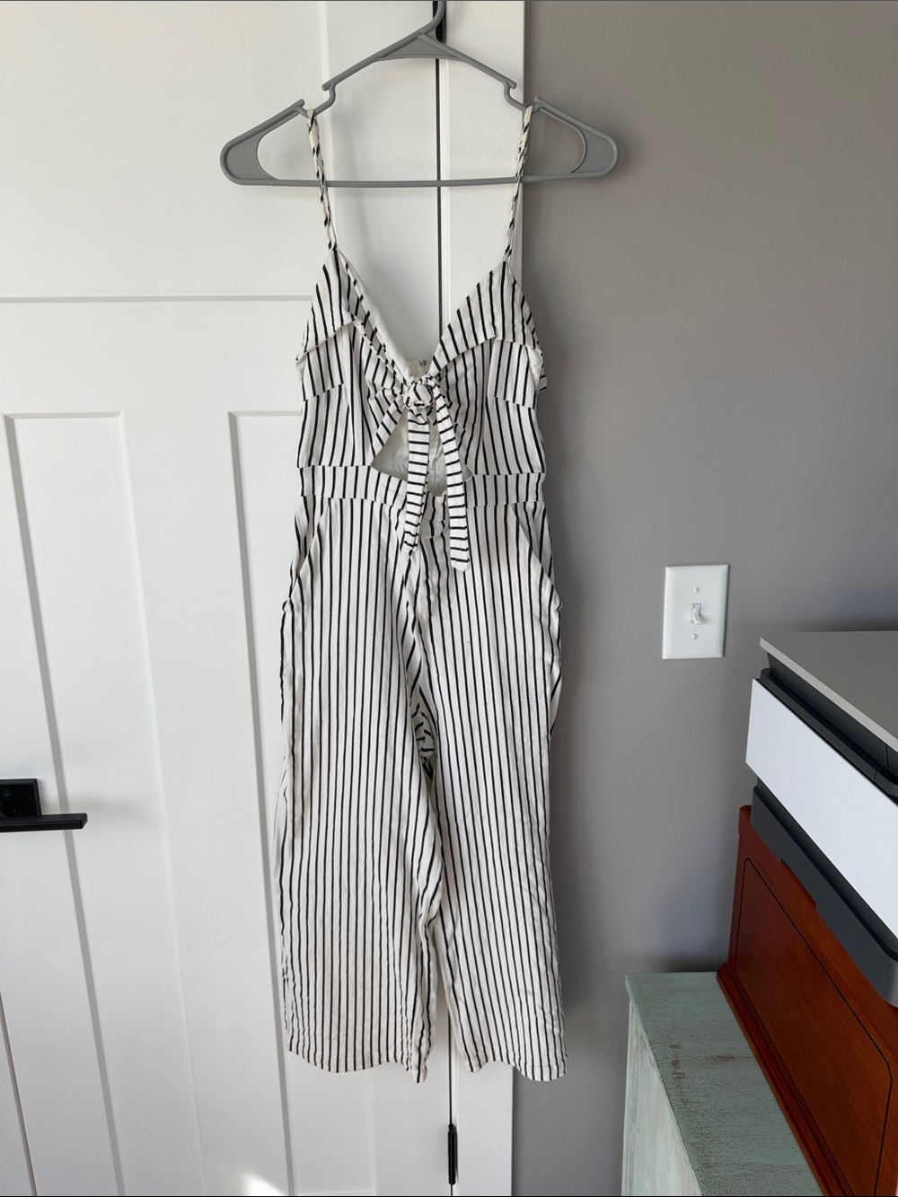 Main Strip White and Black Striped Tie-Front Midi Dress